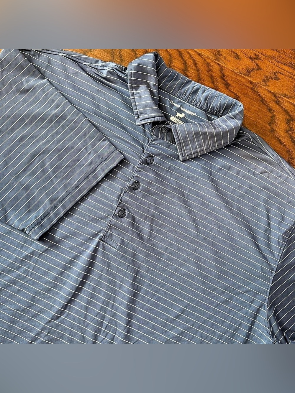 Horn Legend Men’s Polo Shirt Performance Golf Stretch Navy/White Striped XL